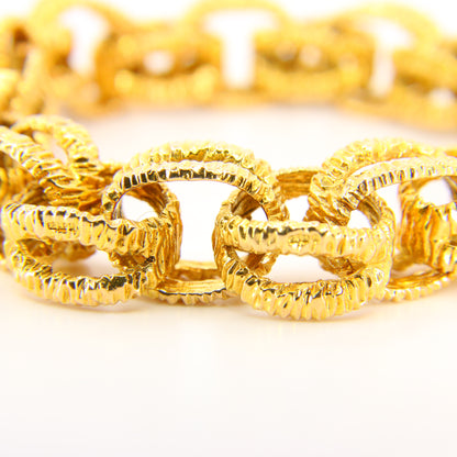 Vintage 1970s London 9ct Chain Link Bracelet Textured Yellow Gold Hallmarked Boxed