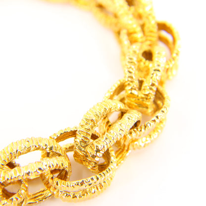 Vintage 1970s London 9ct Chain Link Bracelet Textured Yellow Gold Hallmarked Boxed