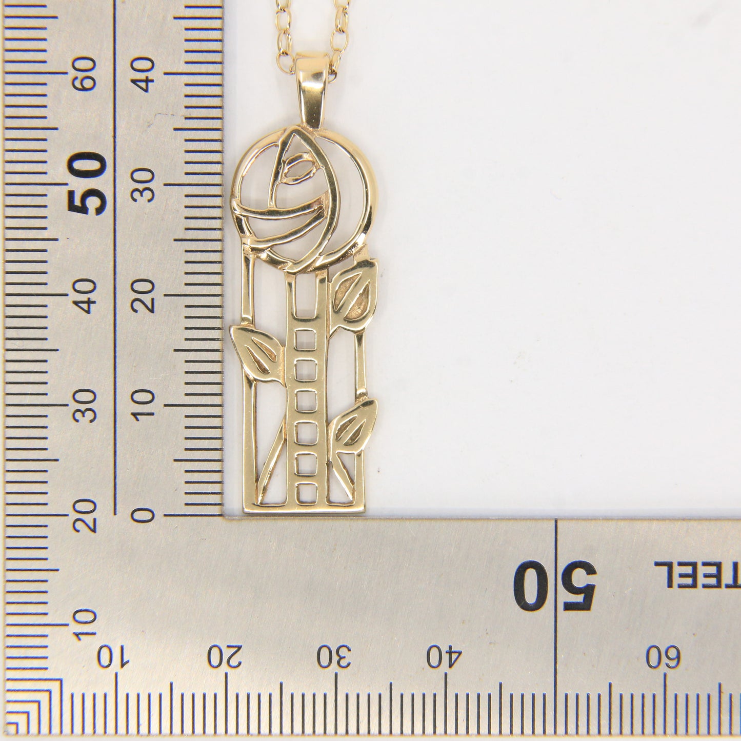 Vintage 9ct Hallmarked Yellow Gold Rennie Mackintosh Pendant Necklace 18 Inch Boxed Gift