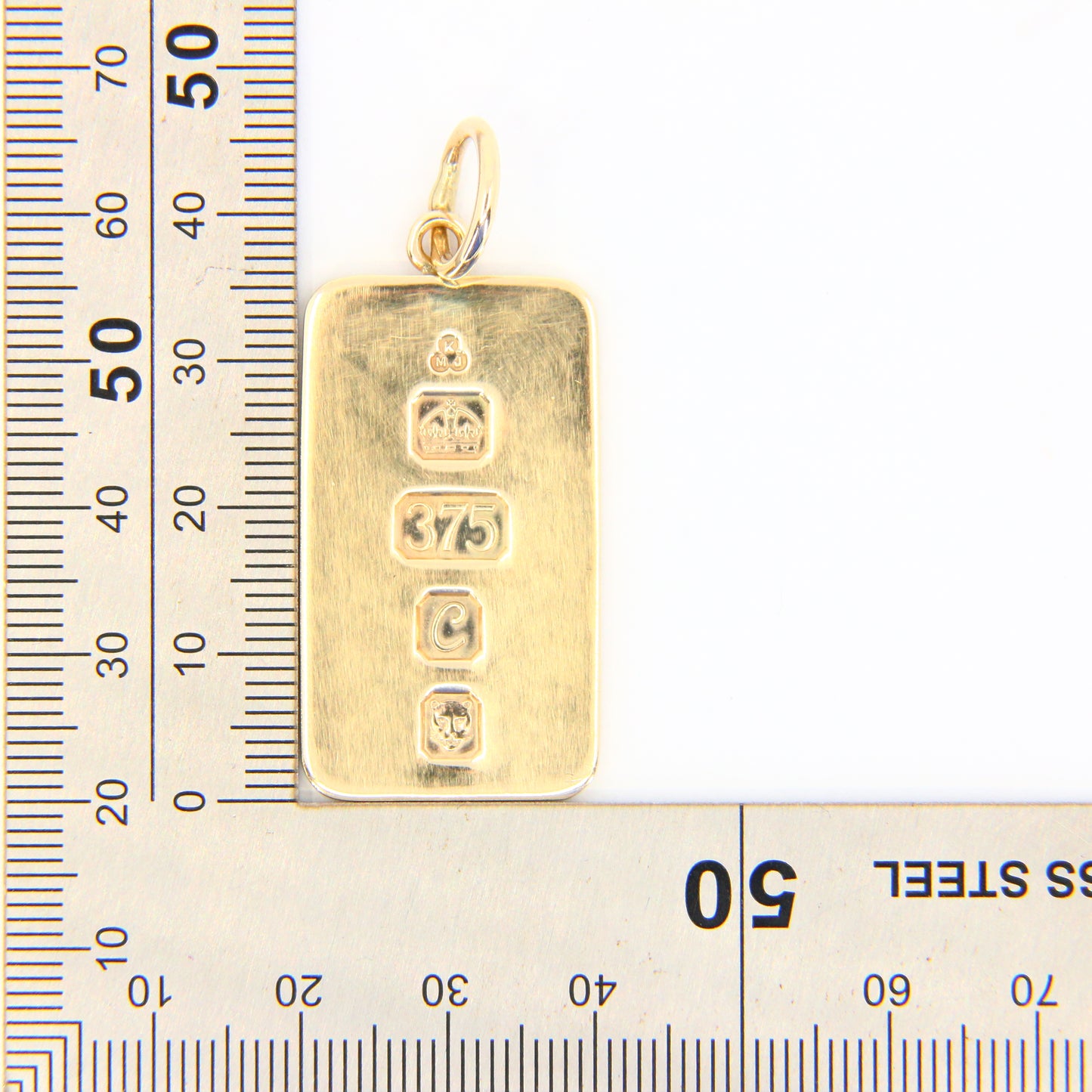 Vintage 9ct Gold Ingot Pendant British Hallmarked London 1977 9 Carat Charm