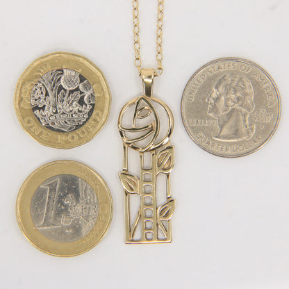 Vintage 9ct Hallmarked Yellow Gold Rennie Mackintosh Pendant Necklace 18 Inch Boxed Gift