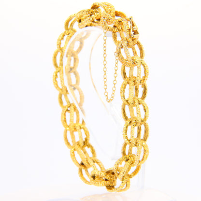 Vintage 1970s London 9ct Chain Link Bracelet Textured Yellow Gold Hallmarked Boxed