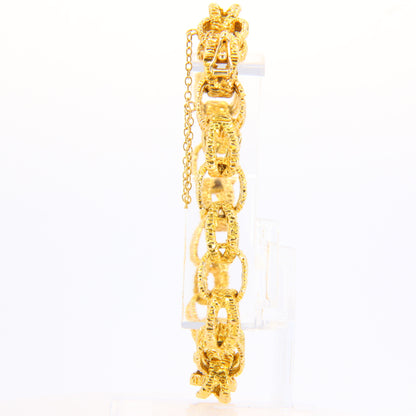 Vintage 1970s London 9ct Chain Link Bracelet Textured Yellow Gold Hallmarked Boxed