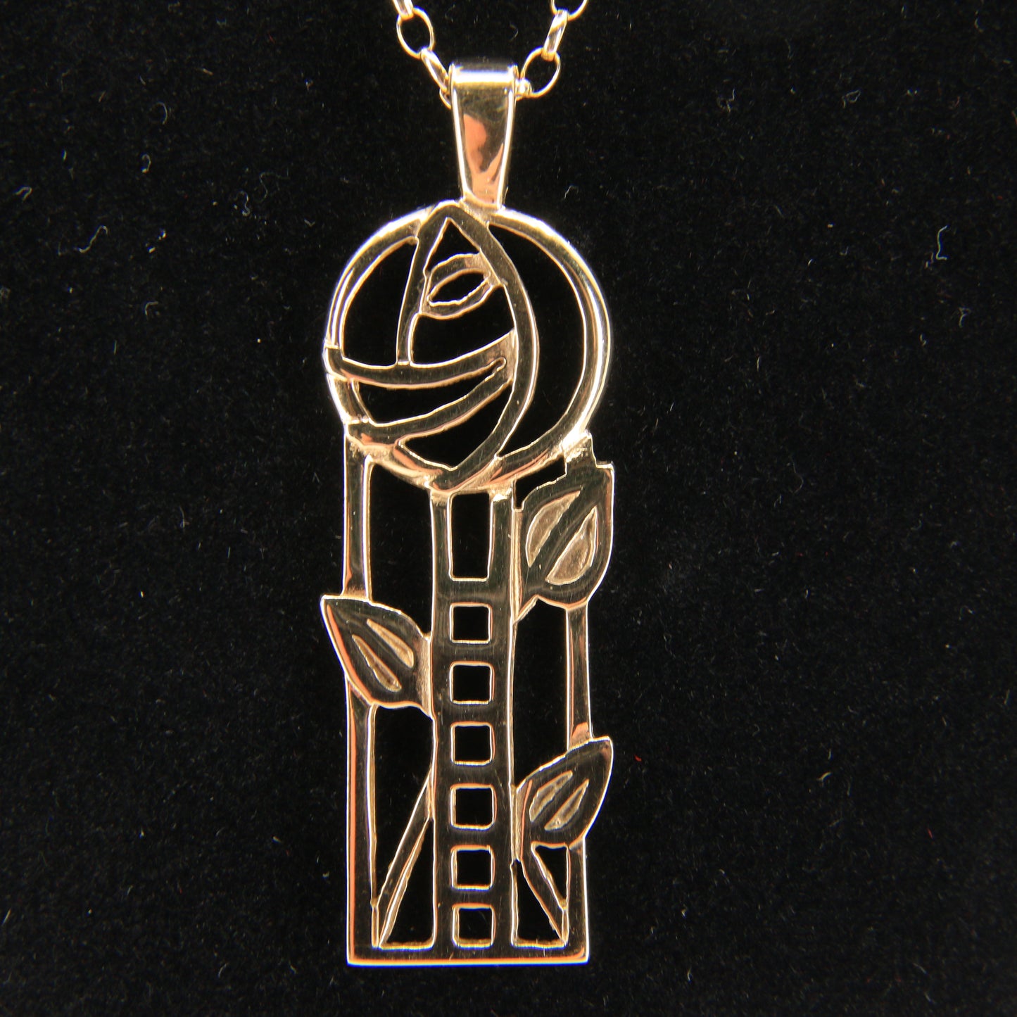 Vintage 9ct Hallmarked Yellow Gold Rennie Mackintosh Pendant Necklace 18 Inch Boxed Gift