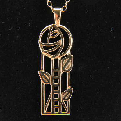 Vintage 9ct Hallmarked Yellow Gold Rennie Mackintosh Pendant Necklace 18 Inch Boxed Gift