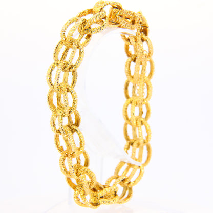 Vintage 1970s London 9ct Chain Link Bracelet Textured Yellow Gold Hallmarked Boxed