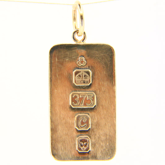 Vintage 9ct Gold Ingot Pendant British Hallmarked London 1977 9 Carat Charm