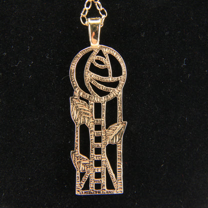 Vintage 9ct Hallmarked Yellow Gold Rennie Mackintosh Pendant Necklace 18 Inch Boxed Gift