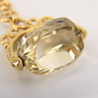 Antique 9ct Hallmarked Gold Spinner Fob – Citrine Brooch & Chain