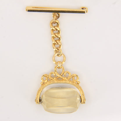 Antique 9ct Hallmarked Gold Spinner Fob – Citrine Brooch & Chain