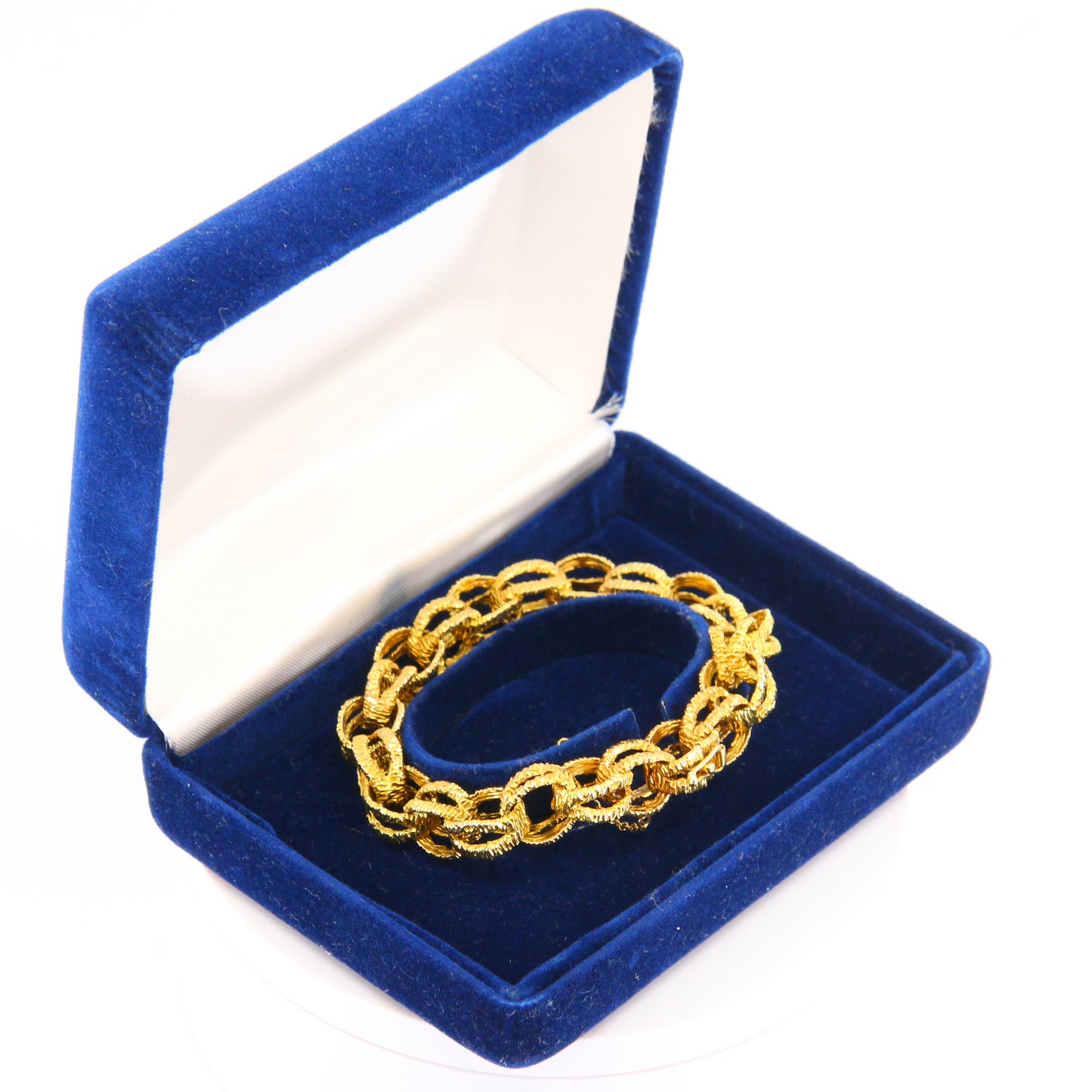 Vintage 1970s London 9ct Chain Link Bracelet Textured Yellow Gold Hallmarked Boxed