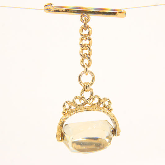 Antique 9ct Hallmarked Gold Spinner Fob – Citrine Brooch & Chain