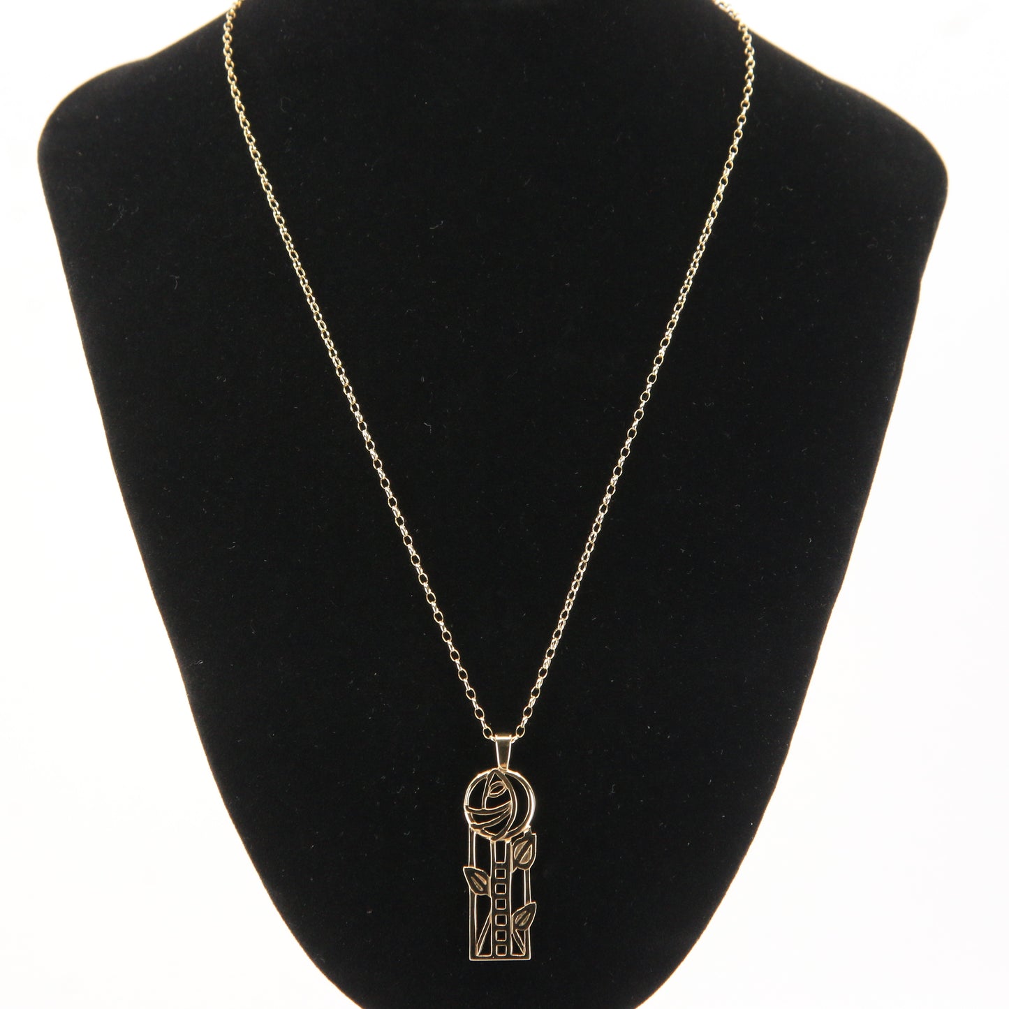 Vintage 9ct Hallmarked Yellow Gold Rennie Mackintosh Pendant Necklace 18 Inch Boxed Gift