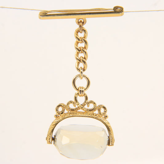 Antique 9ct Hallmarked Gold Spinner Fob – Citrine Brooch & Chain