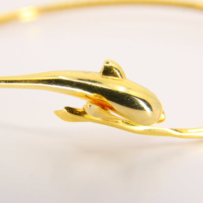 Vintage 14k Dolphin Bracelet Bangel 585 Yellow Gold Boxed Animal Fine Jewellery