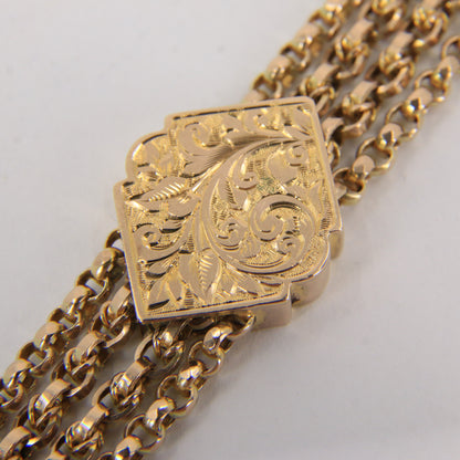 Antique 9ct Solid Gold Albertina Chain – 6" Floral Ball Fob Drop