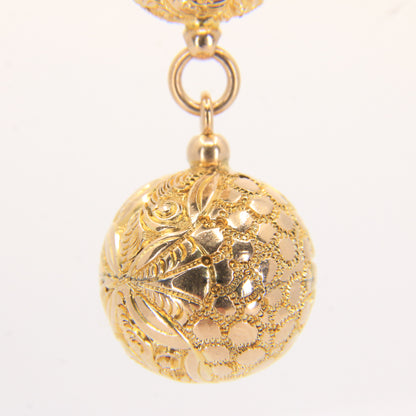 Antique 9ct Solid Gold Albertina Chain – 6" Floral Ball Fob Drop