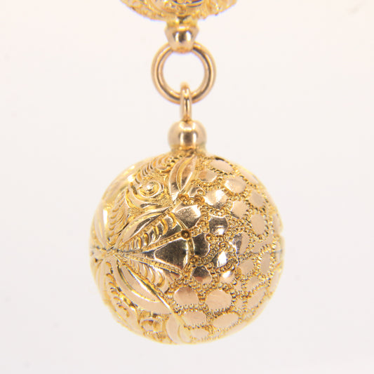 Antique 9ct Solid Gold Albertina Chain – 6" Floral Ball Fob Drop