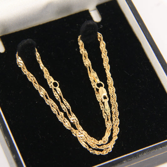 Vintage 18k Yellow Gold Singapore Chain Necklace 18 Inch Adjustable Boxed Gift