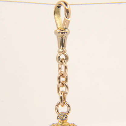 Antique 9ct Solid Gold Albertina Chain – 6" Floral Ball Fob Drop