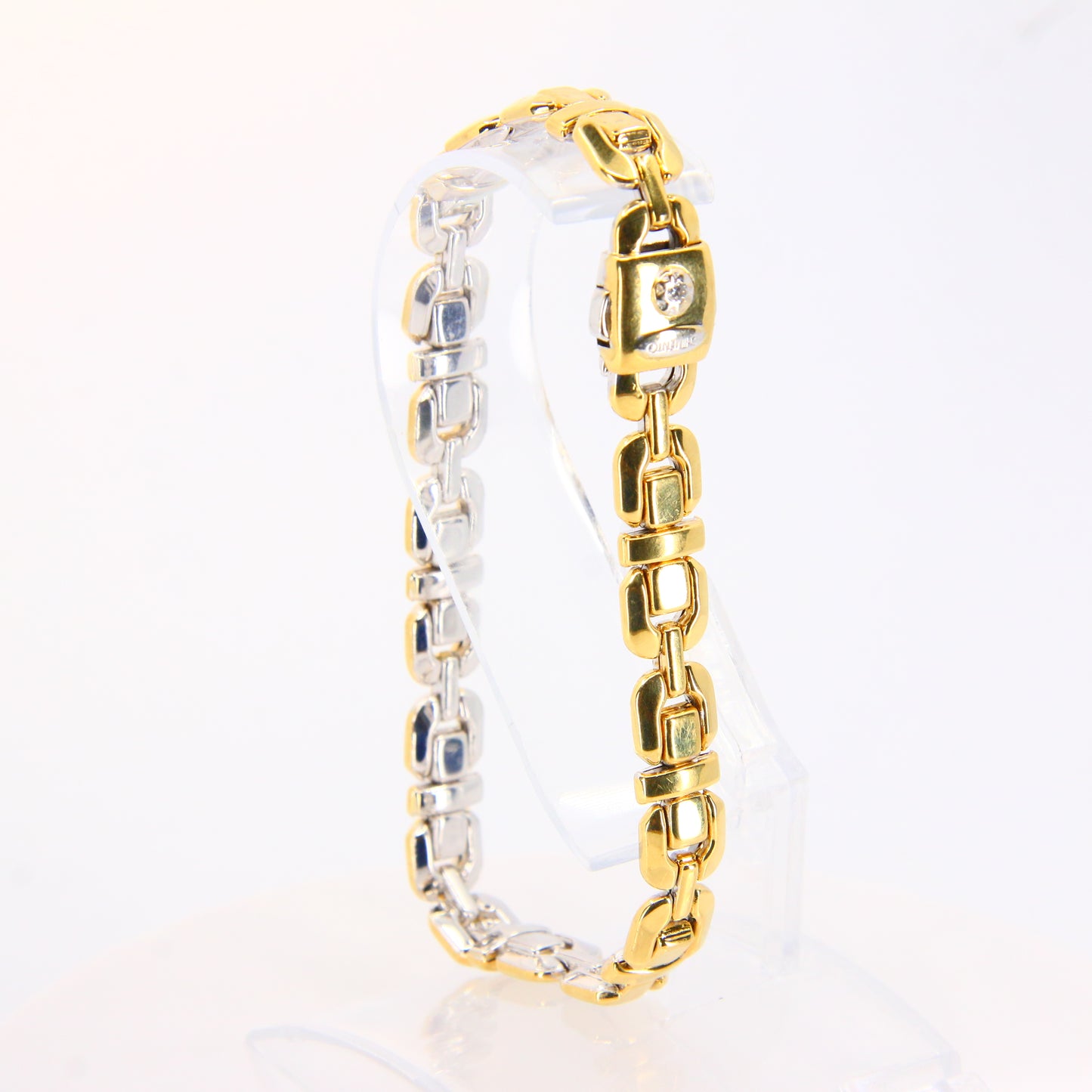 Vintage 18K Chimento Bracelet 8 Inch Chain Yellow White Gold 18 Carat Boxed