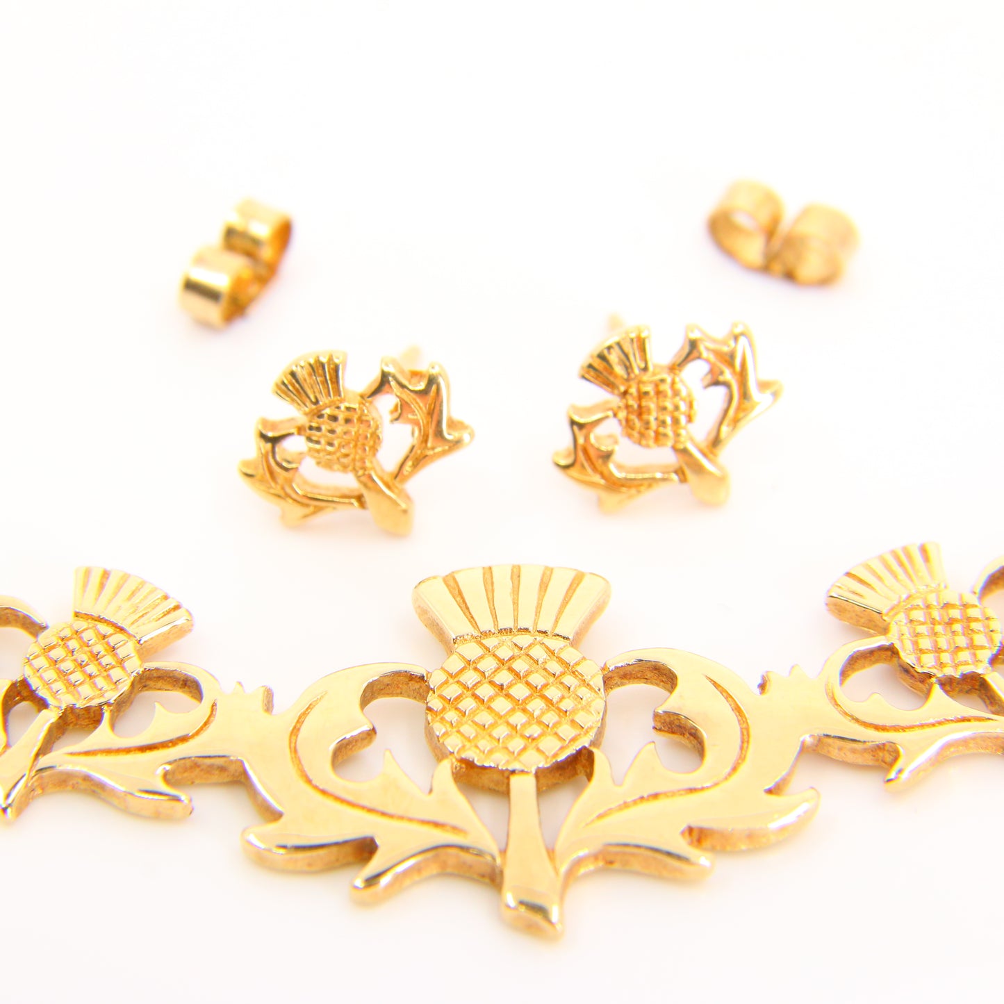 Vintage 9ct Scottish Thistle Hallmarked Yellow Gold Jewellery Set Pendant Necklace Earrings