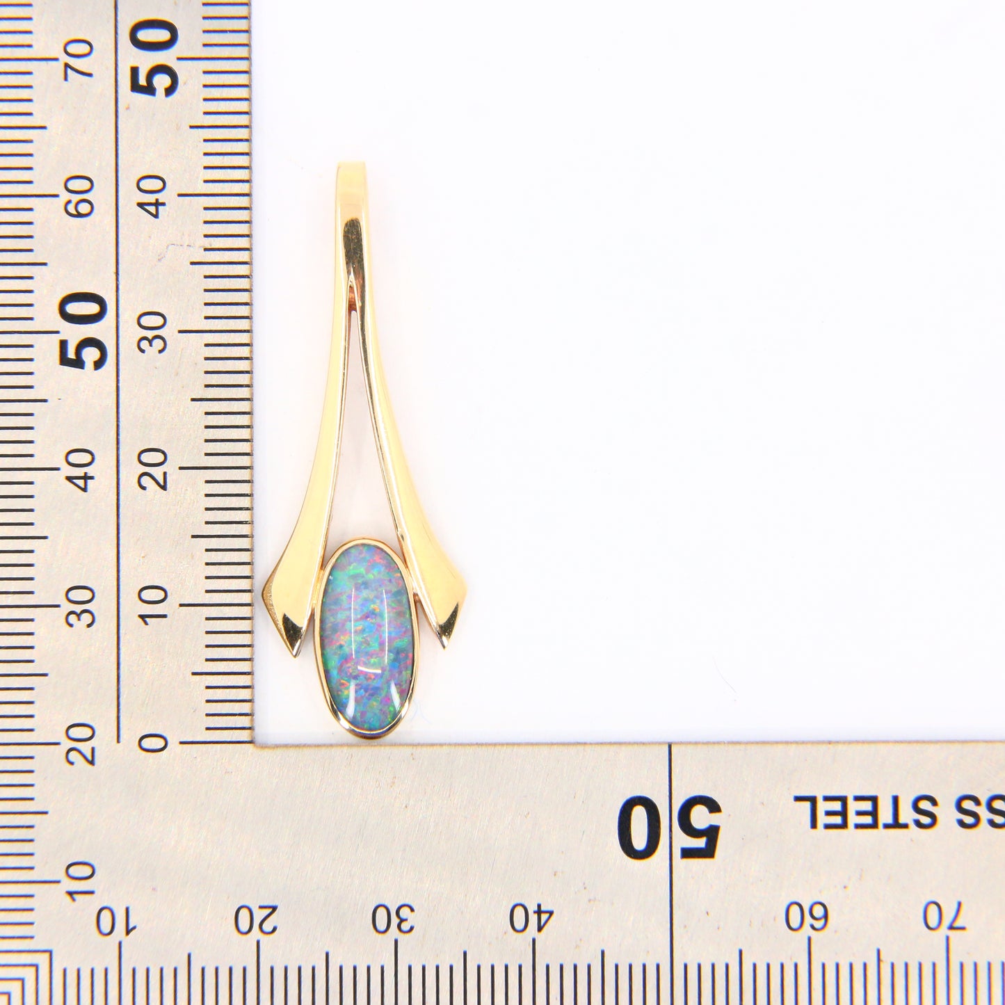 Vintage 9ct Blue Opal Pendant Hallmarked 9 Carat Yellow Gold Charm