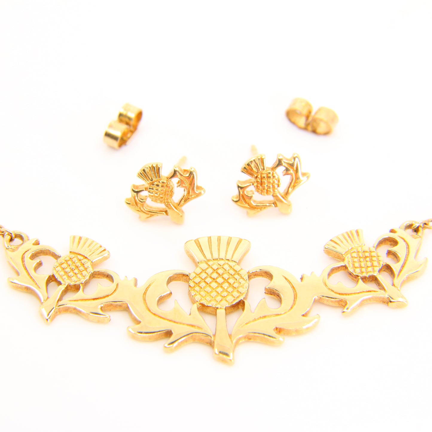 Vintage 9ct Scottish Thistle Hallmarked Yellow Gold Jewellery Set Pendant Necklace Earrings