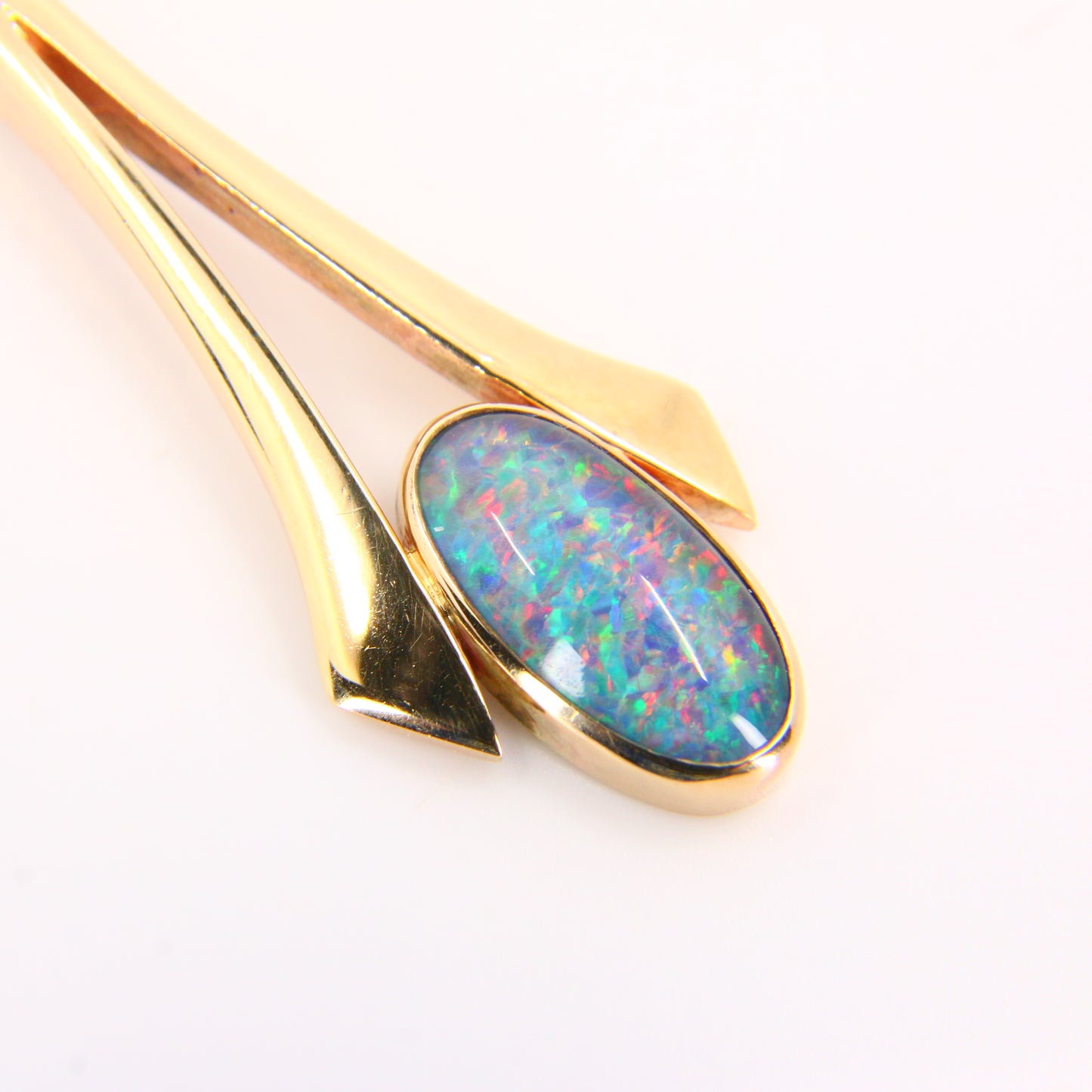 Vintage 9ct Blue Opal Pendant Hallmarked 9 Carat Yellow Gold Charm