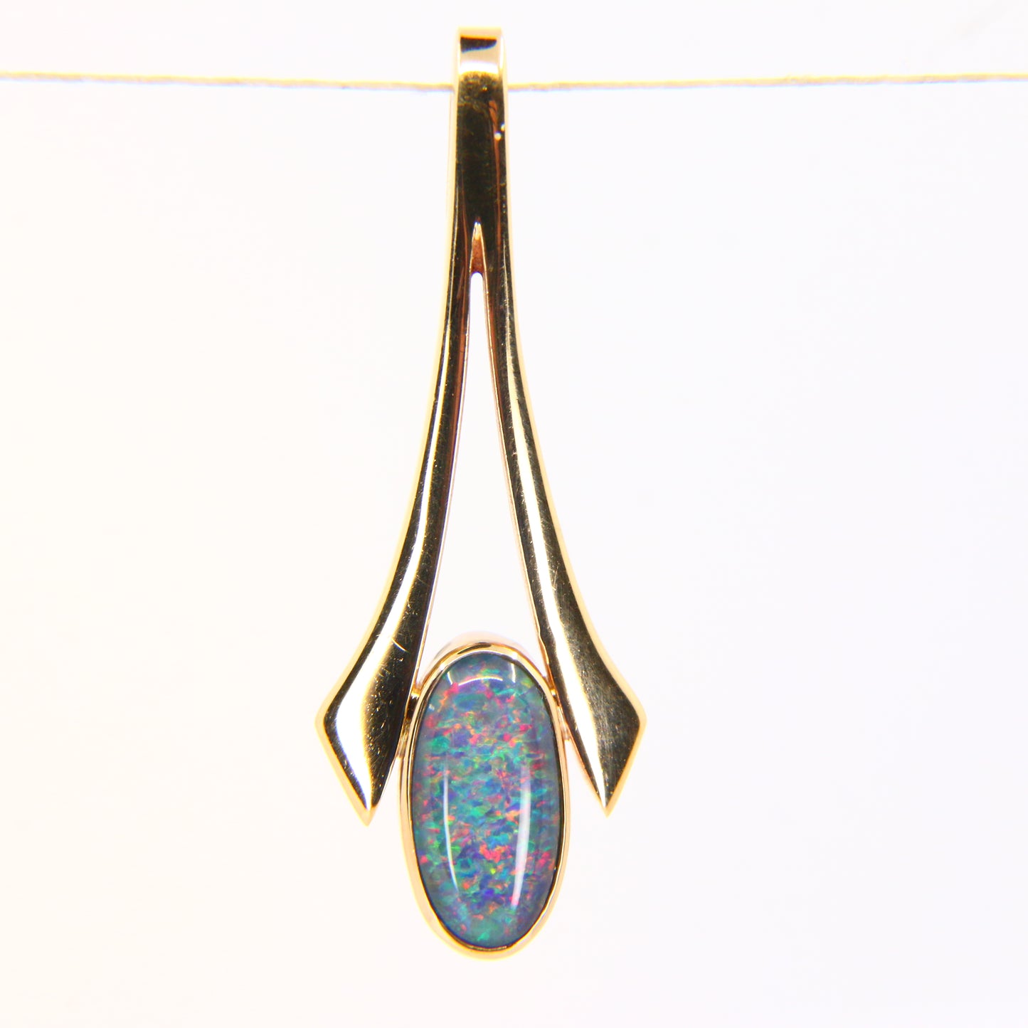 Vintage 9ct Blue Opal Pendant Hallmarked 9 Carat Yellow Gold Charm