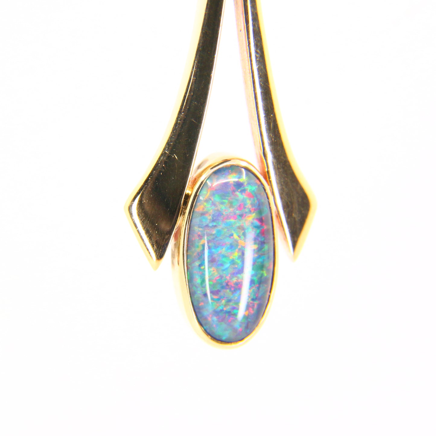 Vintage 9ct Blue Opal Pendant Hallmarked 9 Carat Yellow Gold Charm