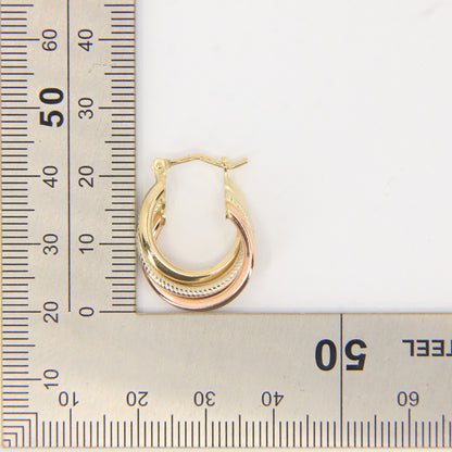Vintage 9ct Gold Russian Style 3 Tone Hoop Earrings Hallmarked