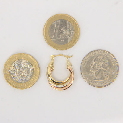 Vintage 9ct Gold Russian Style 3 Tone Hoop Earrings Hallmarked