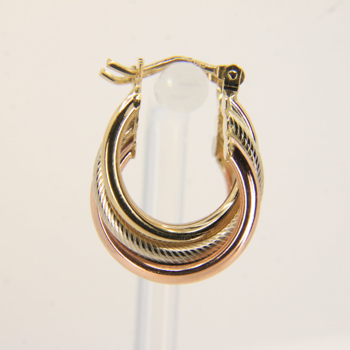 Vintage 9ct Gold Russian Style 3 Tone Hoop Earrings Hallmarked