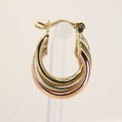 Vintage 9ct Gold Russian Style 3 Tone Hoop Earrings Hallmarked