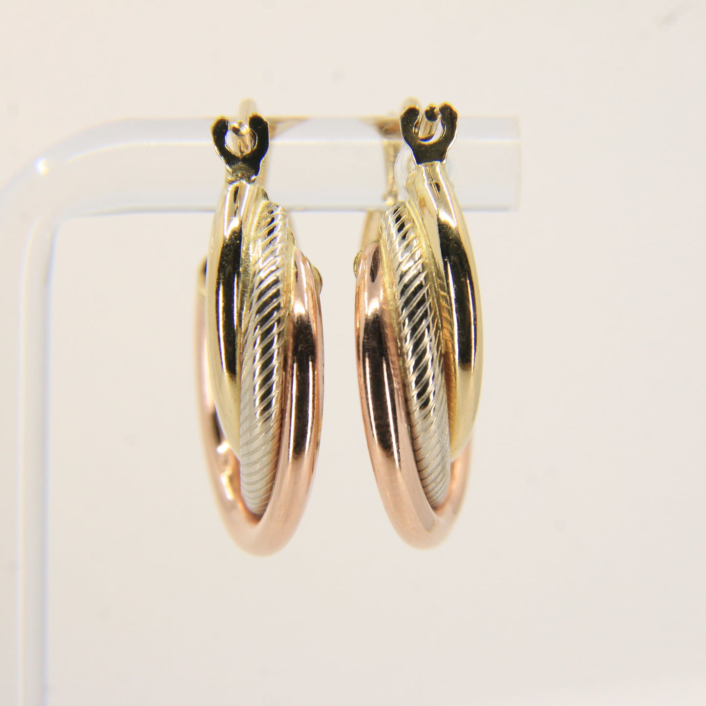 Vintage 9ct Gold Russian Style 3 Tone Hoop Earrings Hallmarked