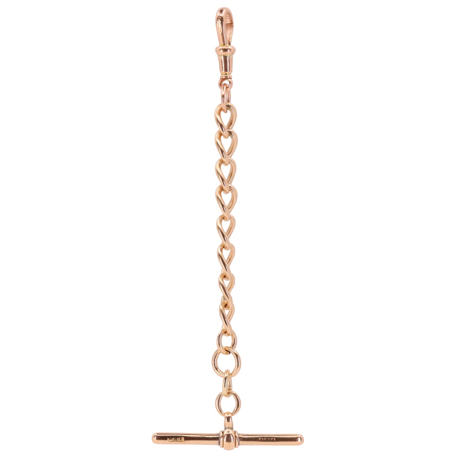 Antique 9ct Hallmarked Rose Gold 4.2 Inch Albert Chain Extension T Bar Dog Clip