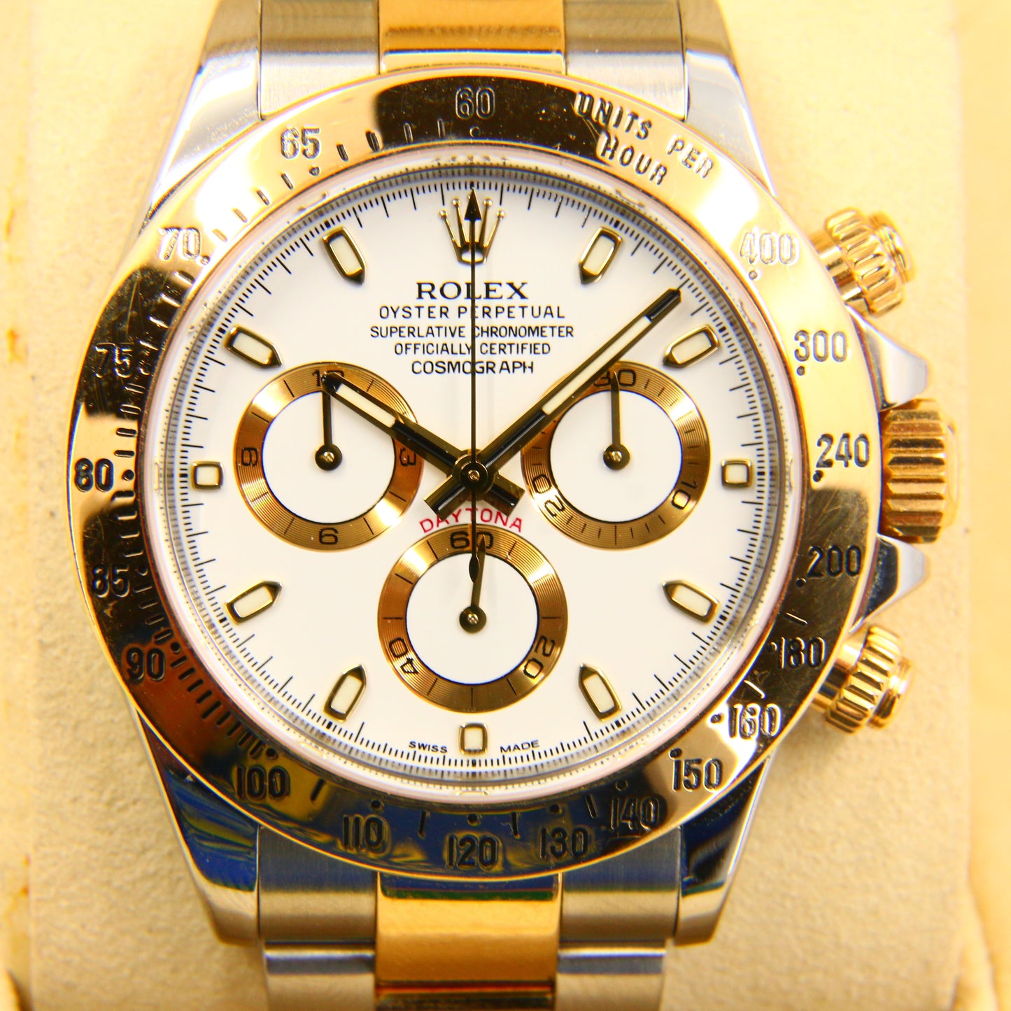 Rolex Cosmograph Daytona White Men's Watch 2016 Stainless Steel & Gold Automatic Swiss Boxed