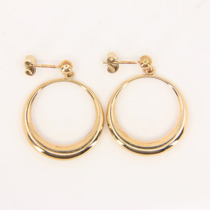 Vintage 9ct Gold Hoop Drop Earrings Hallmarked Crescent Circle Boxed Gift