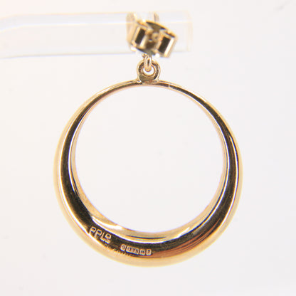 Vintage 9ct Gold Hoop Drop Earrings Hallmarked Crescent Circle Boxed Gift