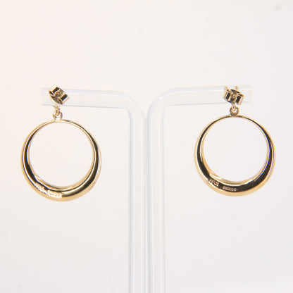 Vintage 9ct Gold Hoop Drop Earrings Hallmarked Crescent Circle Boxed Gift