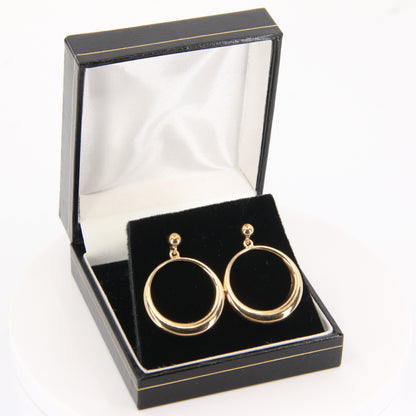 Vintage 9ct Gold Hoop Drop Earrings Hallmarked Crescent Circle Boxed Gift