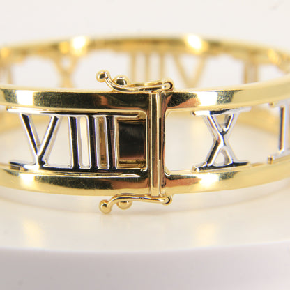 Vintage Italian 18ct Gold Atlas Roman Numeral Hinged Bangle Gift