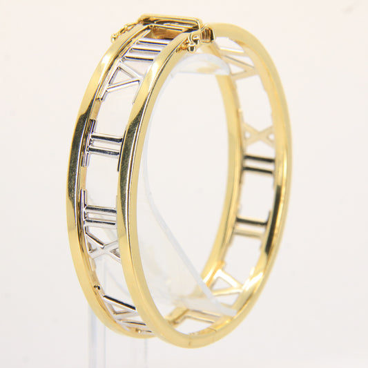 Vintage Italian 18ct Gold Atlas Roman Numeral Hinged Bangle Gift