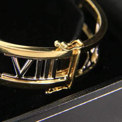 Vintage Italian 18ct Gold Atlas Roman Numeral Hinged Bangle Gift