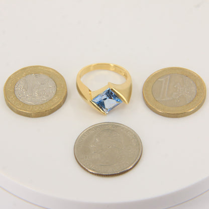 Vintage 18ct Danish Gold Aquamarine Statement Ring UK N Boxed