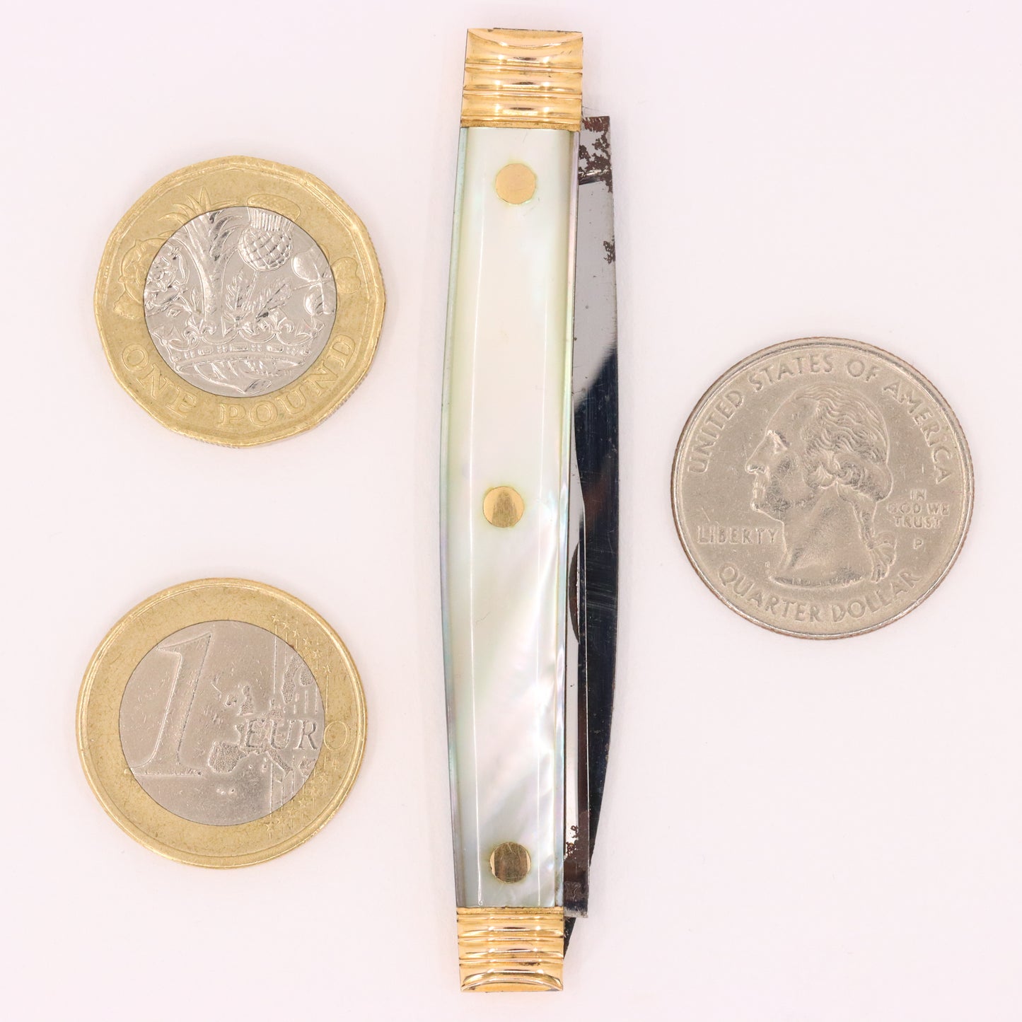 Antique 18K Gold Mother of Pearl Two Blade Pocket Knife T. Gray Folding Knife