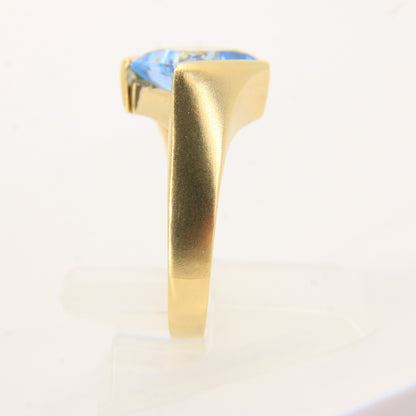 Vintage 18ct Danish Gold Aquamarine Statement Ring UK N Boxed