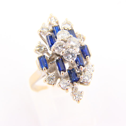 Vintage 18ct White Gold Hallmarked Sapphire and Diamond Dress Ring UK size J/K Boxed