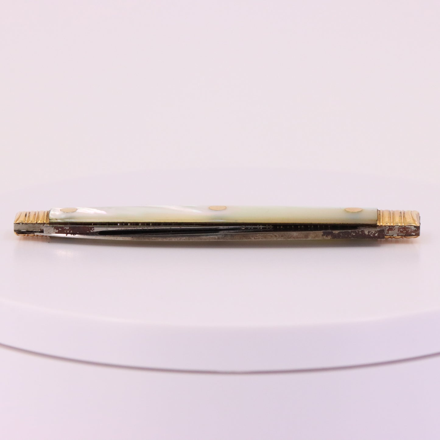 Antique 18K Gold Mother of Pearl Two Blade Pocket Knife T. Gray Folding Knife